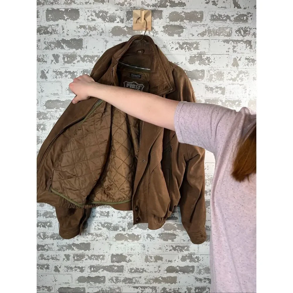 First genuine leather | brown leather bomber jacket with removable lining